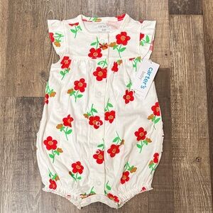 Carter's White Romper with Red Floral Design